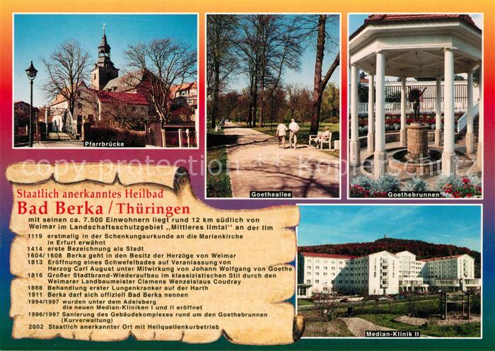 Bad Berka Pfarrbruecke Goetheallee Goethebrunnen Medianklinik II Chronik