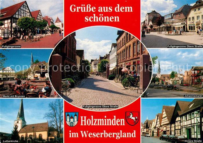 Holzminden Weser Fussgaengerzone Markt Brunnen Johannismarkt Lutherkirche