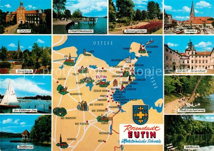 Eutin Schloss Stadtpark Rosengarten Seepromenade Markt Panoramakarte
