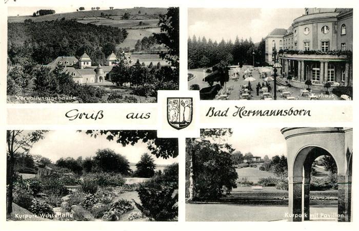 Bad Hermannsborn Verwaltungsgebaeude Kurhaus Kurpark Wasserfaelle Pavillon