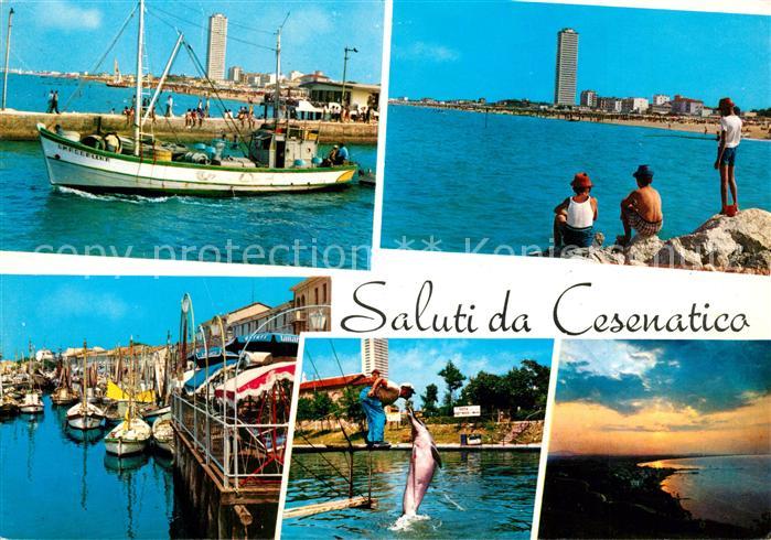 Cesenatico Hafen Fischkutter Delphinshow Abendstimmung