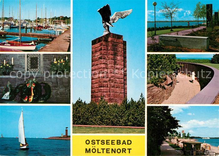 Moeltenort Hafen Strand Segelboot Denkmal