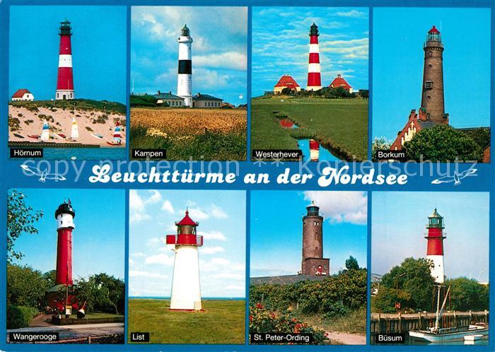Nordsee Region Leuchttuerme Hoernum Kampen Westerhever Borum Wangerooge List Bue