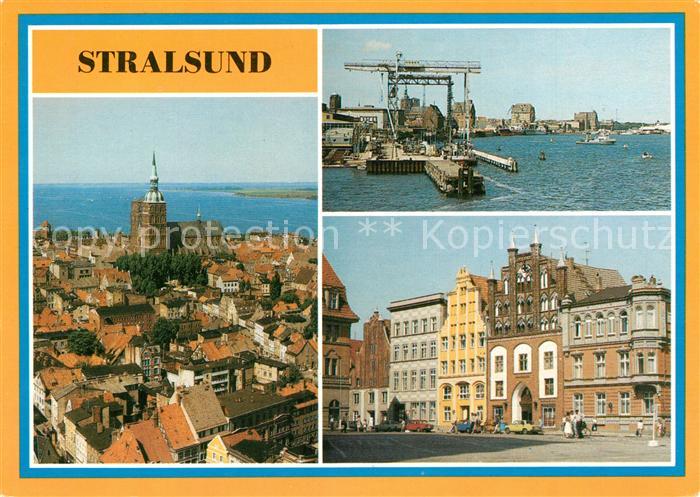 Stralsund Mecklenburg Vorpommern Blick von der Ziegelgrabenbruecke Hafen alter M