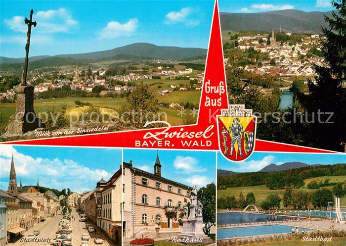 Zwiesel Niederbayern Blick von der Einsiedelei Stadtplatz Stadtbad
