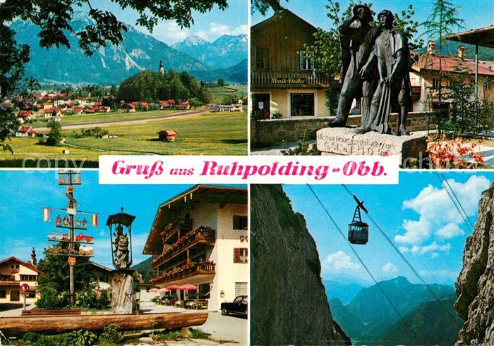 Ruhpolding mit Sonntagshorn Holzknechtdenkmal Dorfplatz Seilbahn Rauschberg