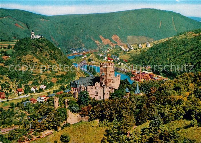 Burg Lahneck Fliegeraufnahme an Rhein und Lahn