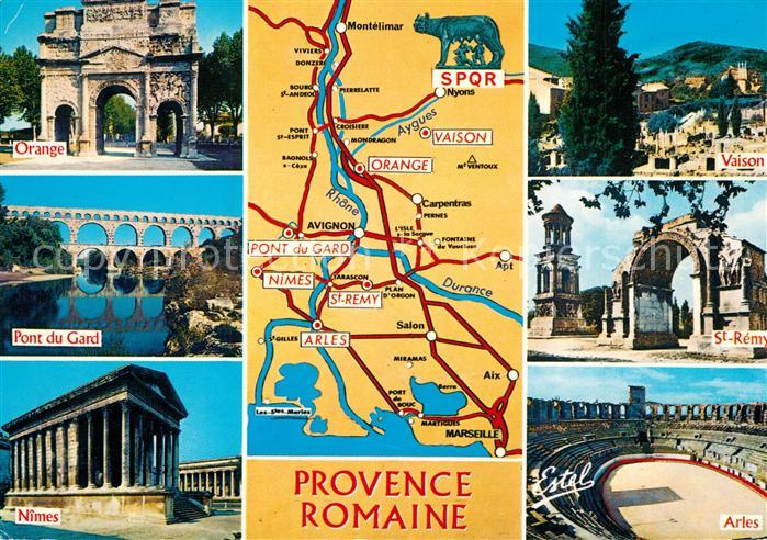 Arles Bouches-du-Rhone Panoramakarte Provence Romaine Orange Nimes Vaison
