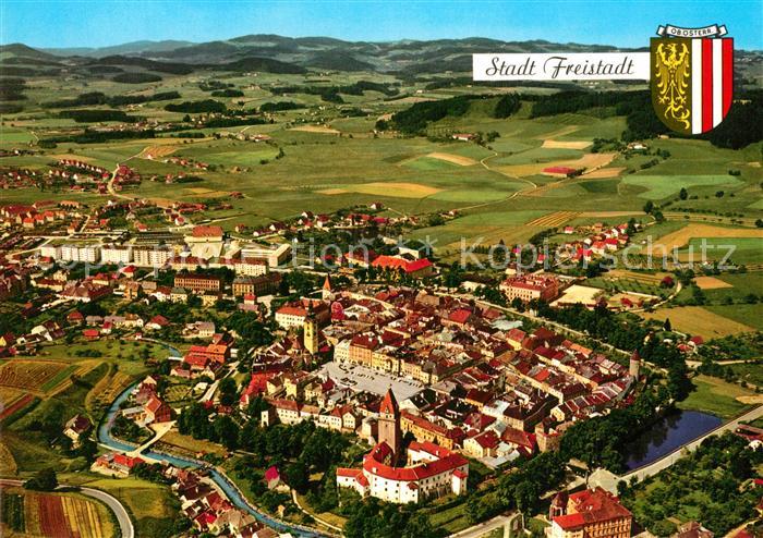 Freistadt Muehlviertel Bezirkshauptstadt Fliegeraufnahme Wappen