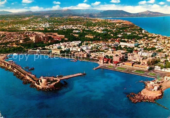 Rhodos Rhodes aegaeis Hafen Kuestenpanorama Fliegeraufnahme