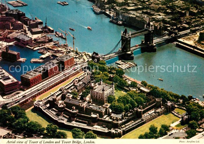 London Tower of London and Tower Bridge aerial view