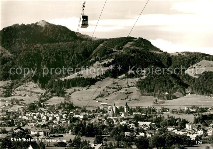 Kitzbuehel Tirol Panorama mit Hahnenkamm Bergbahn Kitzbueheler Alpen