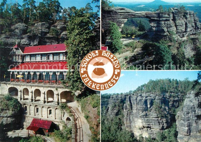 Prebischtor Hrensko Falkennest Restaurant Landschaftspanorama Felsen Elbsandstei