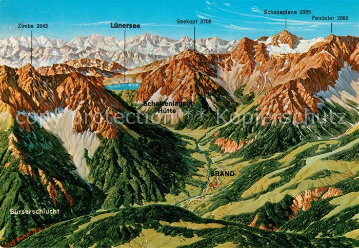 Brand Bludenz Panorama Brandnertal Alpen aus der Vogelperspektive