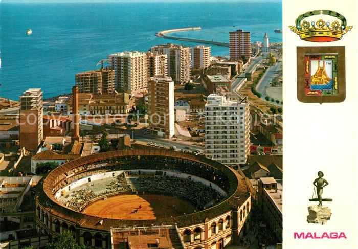 Malaga Andalucia Plaza de Toros y Paseo Maritimo Luftbild Wappen Krone
