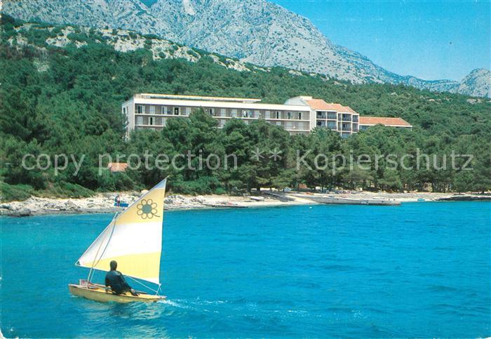 Orebic Hotel Rathaneum Strand Segelboot Ansicht vom Meer aus