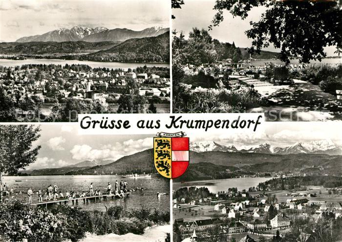 Krumpendorf Woerthersee Gesamtansicht mit Alpenpanorama Uferpromenade Badesteg