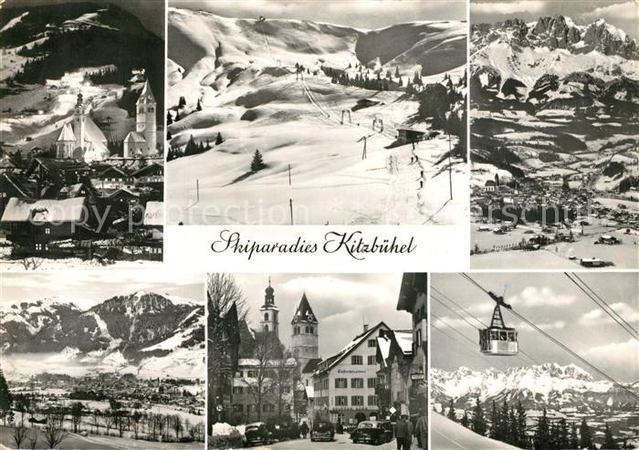 Kitzbuehel Tirol Panorama Skiparadies Alpen Bergbahn Ortsmotive mit Kirche