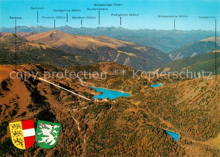 Turracher Hoehe Gruensee Schwarzsee mit Schladminger Tauern Fliegeraufnahme