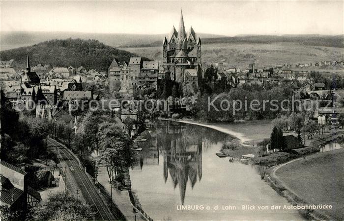 Limburg Lahn Stadtpanorama mit Dom Blick von der Autobahnbruecke