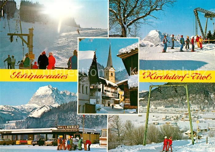 Kirchdorf Tirol Schiparadies am Wilden Kaiser Hallenbad Ortsmotiv mit Kirche