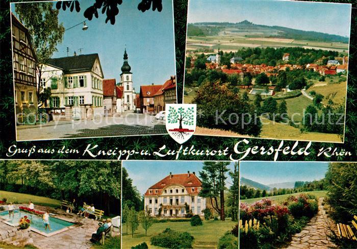 Gersfeld Rhoen Ortsmotiv mit Kirche Panorama Kurort Kurpark Kurhaus Wassertreten