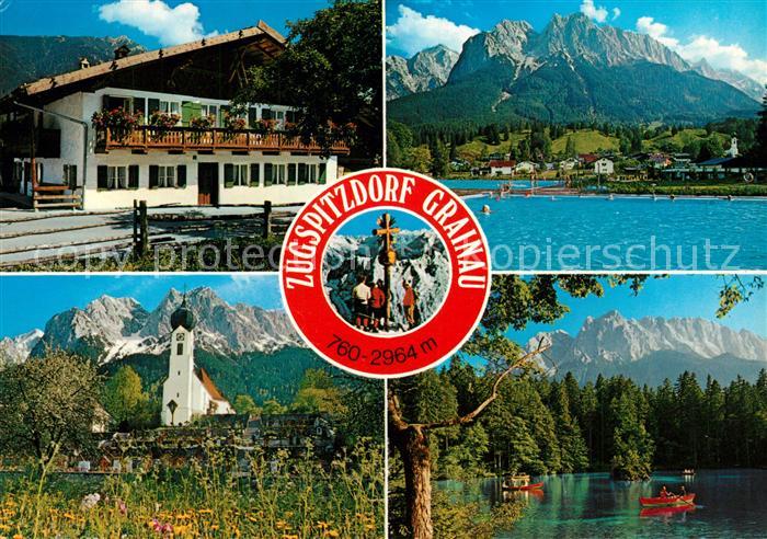 Grainau Bauernhaus gegen Kramer Obergrainau Waxensteinkamm Bergkulisse Dorfkirch