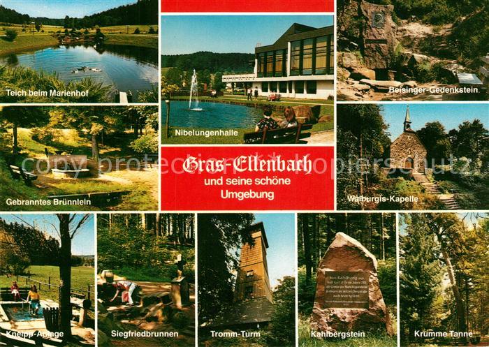 Grasellenbach und Umgebung Teich Kneippanlage Turm Kapelle Gedenkstein Natur