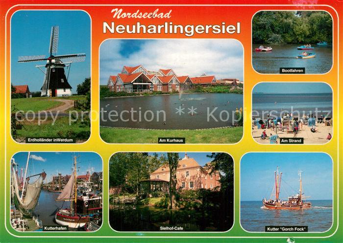 Neuharlingersiel Windmuehle Kutterhafen Kurhaus Cafe Bootfahren Strand Kutter Go