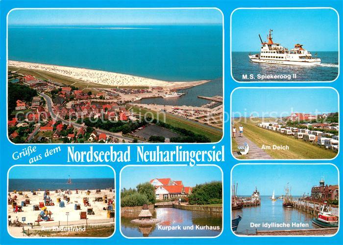 Neuharlingersiel Fliegeraufnahme Badestrand Kurpark Kurhaus Hafen Deich MS Spiek