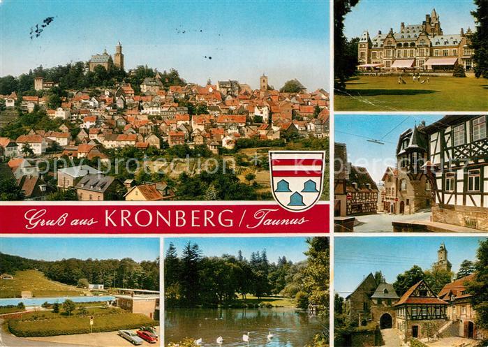 Kronberg Taunus Stadtpanorama Altstadt Burg Schloss Fachwerkhaeuser Freibad Schw