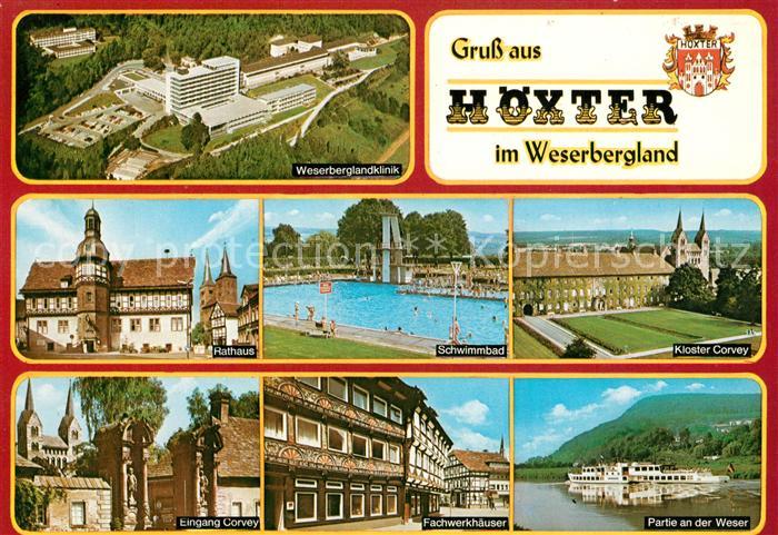 Hoexter Weser Fliegeraufnahme Weserberglandklinik Rathaus Kloster Corvey Fachwer