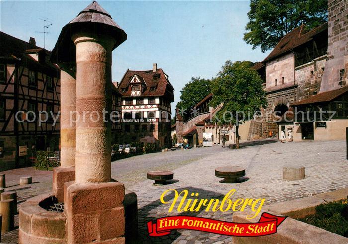 Nuernberg Brunnen Fachwerkhaeuser Stadtmauer