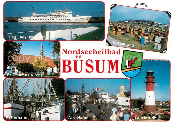 Buesum Nordseebad Korbstrand Fair Lady Hafen Kutterhafen Clemens Kirche Leuchttu