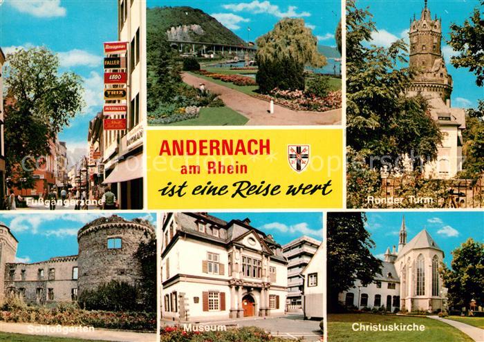 Andernach Fussgaengerzone Runder Turm Christuskirche Museum Schlossgarten