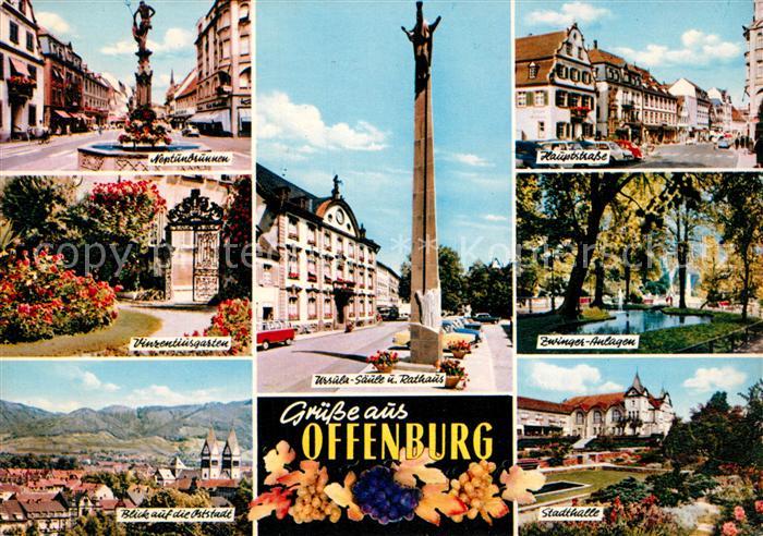 Offenburg Neptunbrunnen Vinzentiusgarten Stadthalle Ursula Saeule Rathaus Zwinge