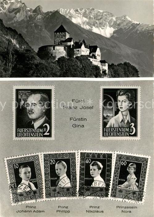 Briefmarken auf Postkarte Fuerstentum Liechtenstein Fuerst Franz Josef Fuerstin