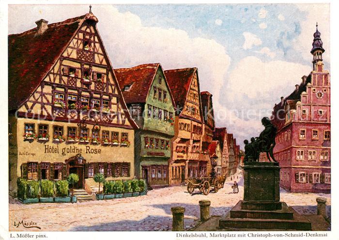 Moessler L. Dinkelsbuehl Marktplatz Christoph-von-Schmid-Denkmal