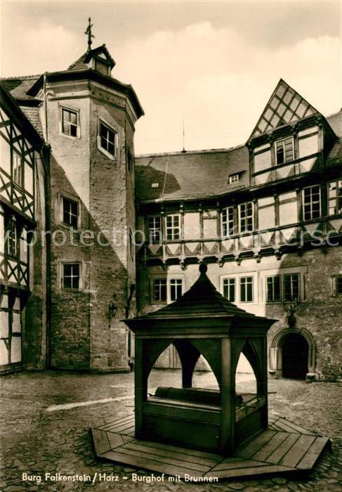 Falkenstein Harz Burg Falkenstein Burghof mit Brunnen