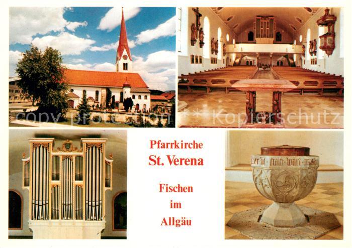 Fischen Allgaeu Pfarrkirche St Verena Inneres Orgel Taufstein