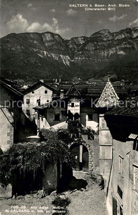 Kaltern Weinstrasse Tirol Ortsmotiv mit Alpen