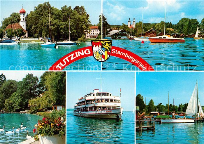Tutzing Partie am Starnbergersee Seglerhafen Faehre Schwaene