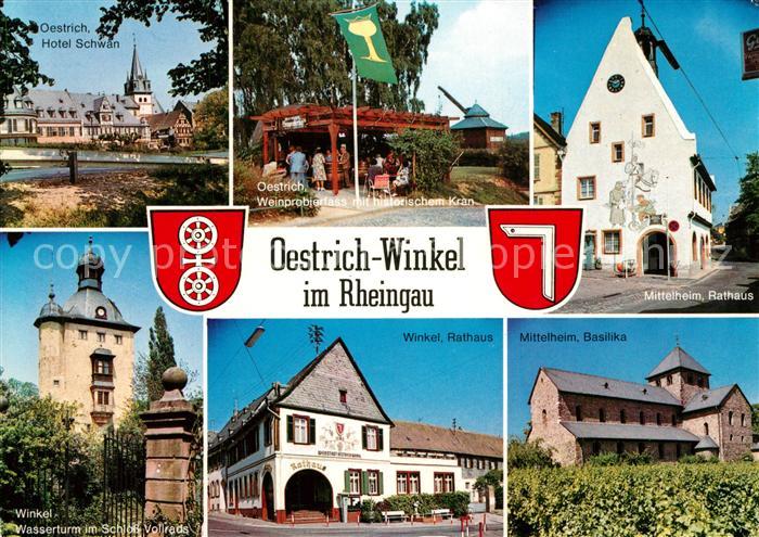 Oestrich-Winkel Hotel Schwan Weinprobierfass Historischer Kran Wasserturm Schlos