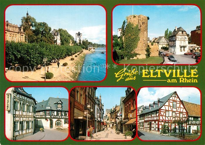 Eltville Rhein Rheinpromenade Altstadt Ruine Fachwerkhaeuser Fussgaengerzone