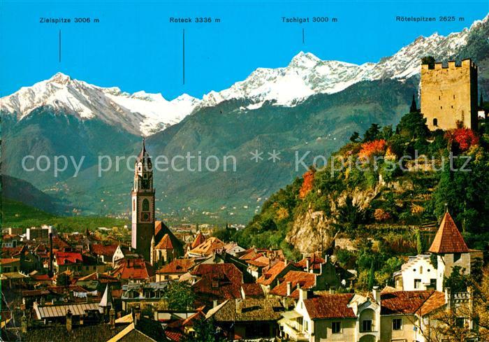 Meran Merano Panorama Kurstadt gegen Texelgruppe oetztaler Alpen