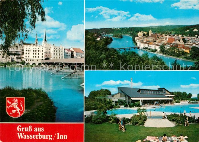Wasserburg Inn Innbruecke Stadtpanorama Freibad