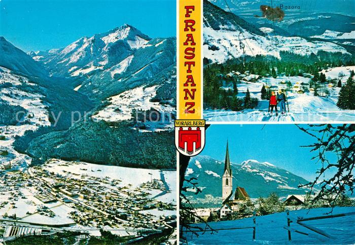 Frastanz Blick zur Kirche Winterlandschaft Fliegeraufnahme Skilift Bazora Alpenp