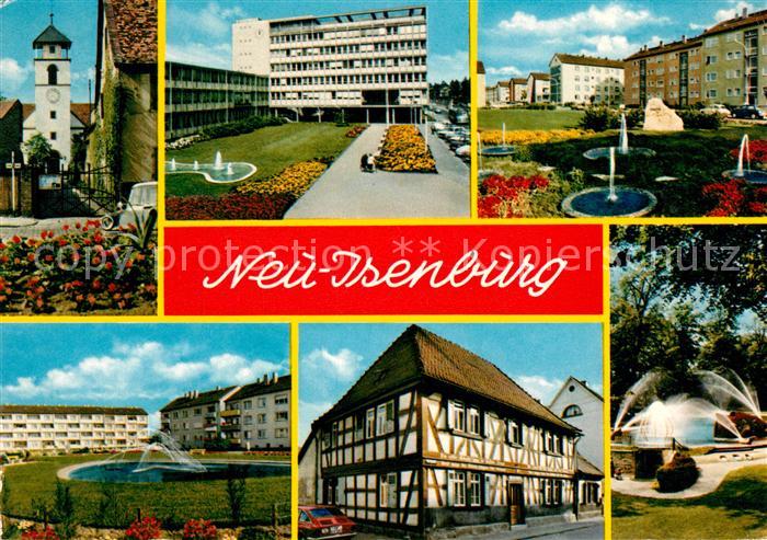 Neu-Isenburg Altstadt Kirche Fachwerkhaus Park Brunnen Wohnsiedlung Hochhaeuser
