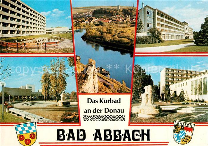 Bad Abbach Kurhaeuser Park Brunnen Blick ueber die Donau