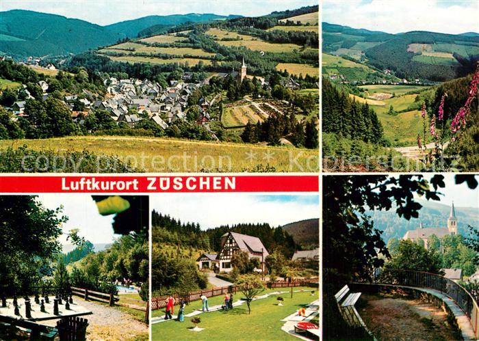 Zueschen Sauerland Gesamtansicht Landschaftspanorama Bodenschach Minigolf Kirche
